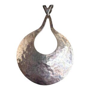 Vintage Sterling Silver Modernist Pendant Artisan Hammered Teardrop Statement